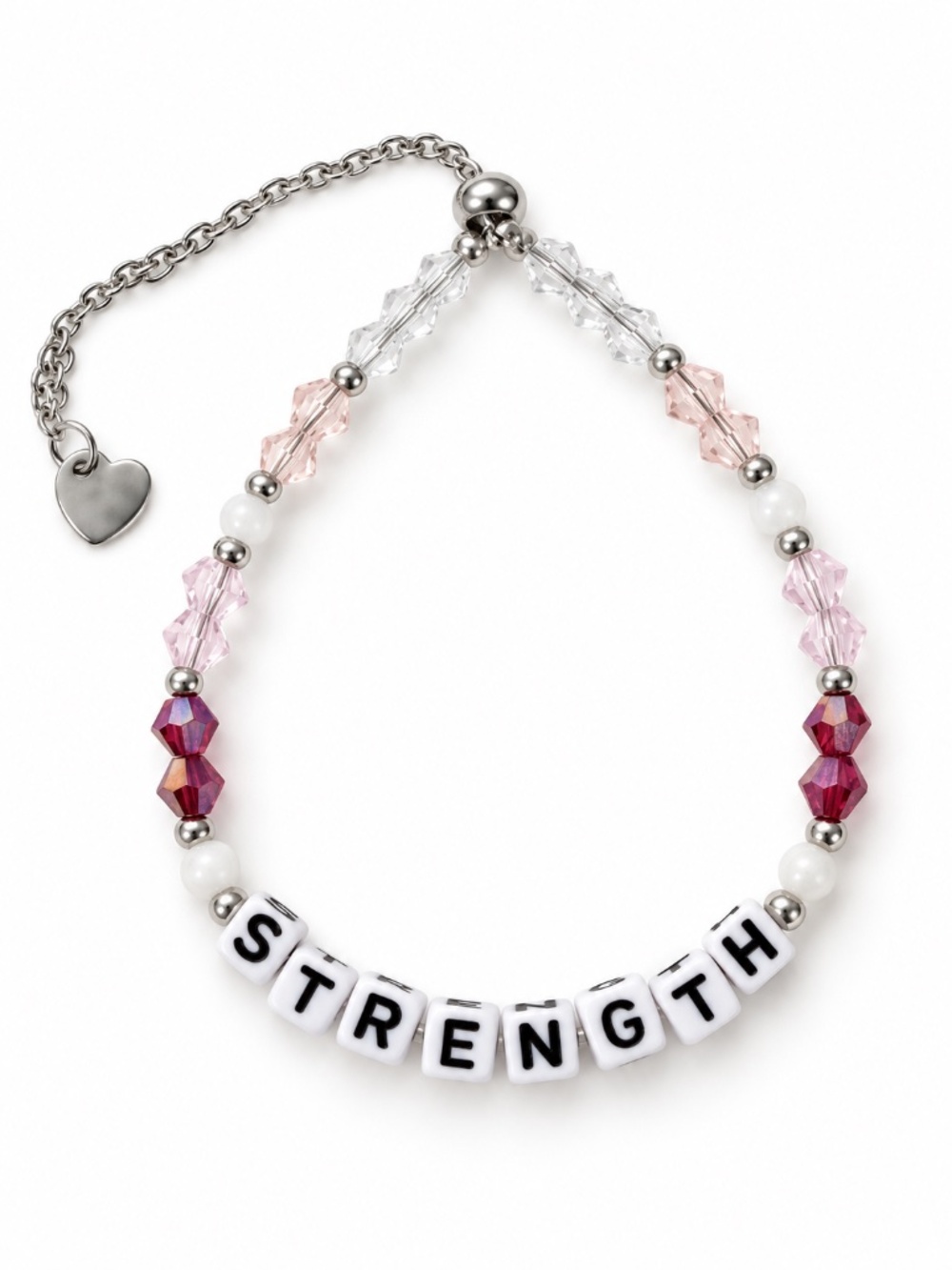 Strength Silver & Pink Beaded Bolo Slider Bracelet | Cancer Support Fundraiser